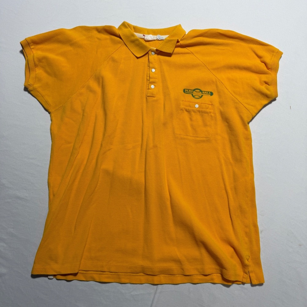 Vintage Merona Sport Baseball Polo Shirt Yellow Play Ball Raglan Snap Pocket XL